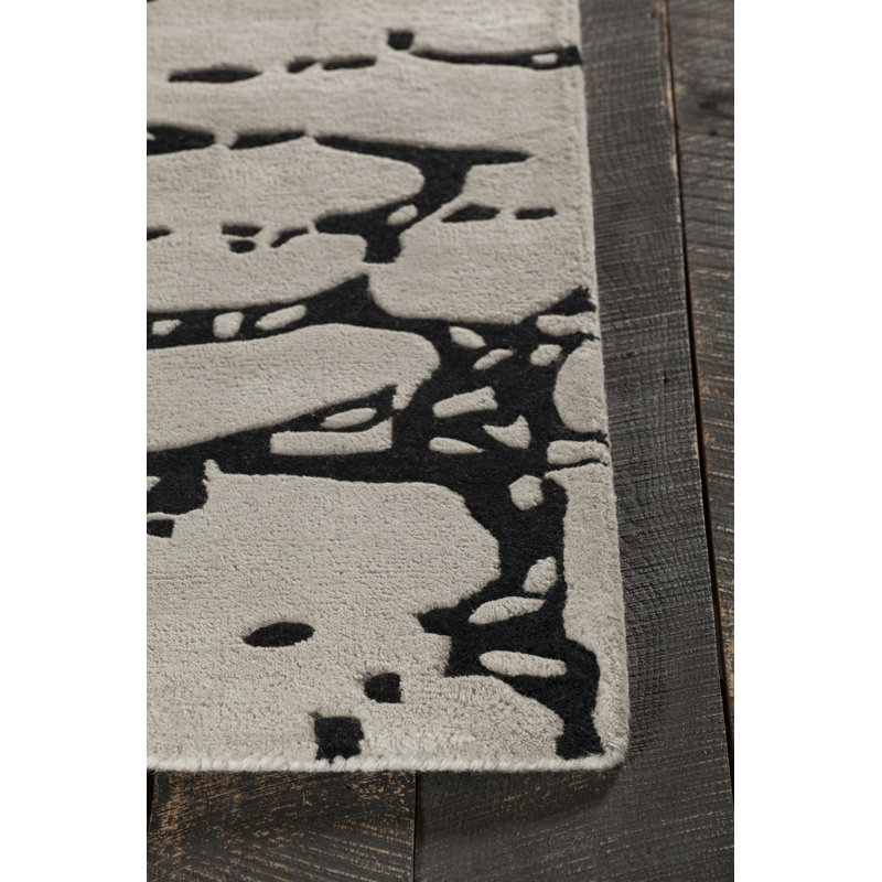 Navyan Black/Gray Area Rug, Rectangle 5' x 7'6", Black/White/Ivory