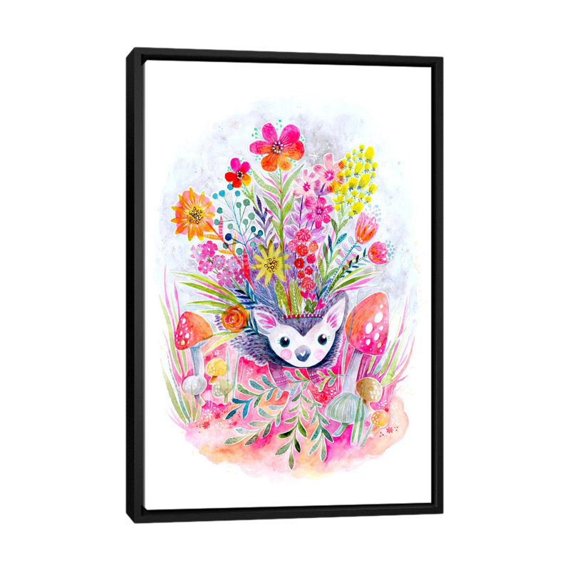 « hedgehog », peinture sur toile tendue, H 26 po x l 18 po x P 1,5 po, Toile avec cadre noir, Pas de tapis