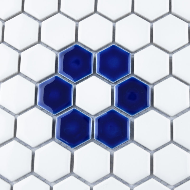 Metro Ion 1" Hex Sapphire Single Flower Wht 10-1/4" x 11-7/8" Porcelain Mosaic Floor & Wall Tile