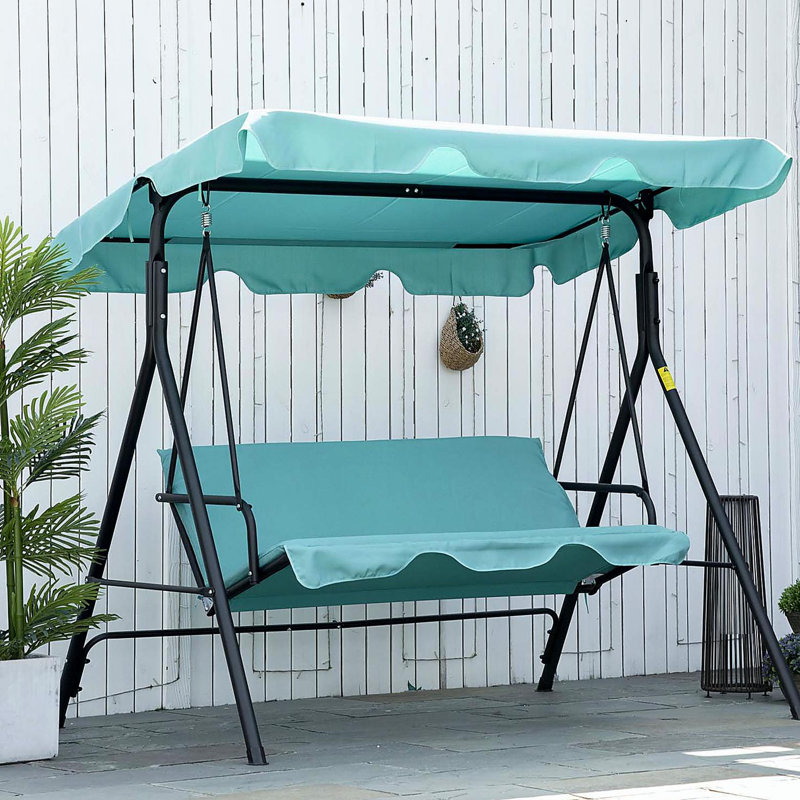Balancelle de patio avec auvent réglable, pour 3 adultes, structure en acier, accoudoirs