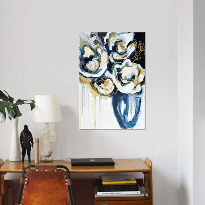 «Blooms in Sea Foam», reproduction sur toile, H 26 po x l 18 po x P 1,5 po, Pas de tapis, Toile tendue