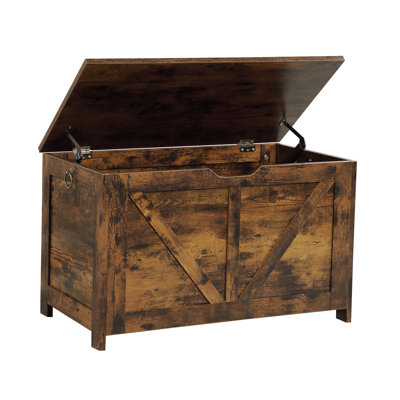 Rustic Brown Storage Bench with Lift-Top Lid, Particle Board Entryway Organizer Seat