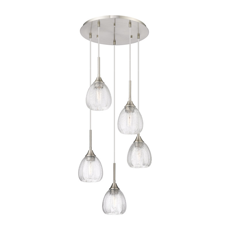 Luminaire suspendu suspendu à 5 lumières de 19 po Geramy - Finition noir mat, Nickel satiné