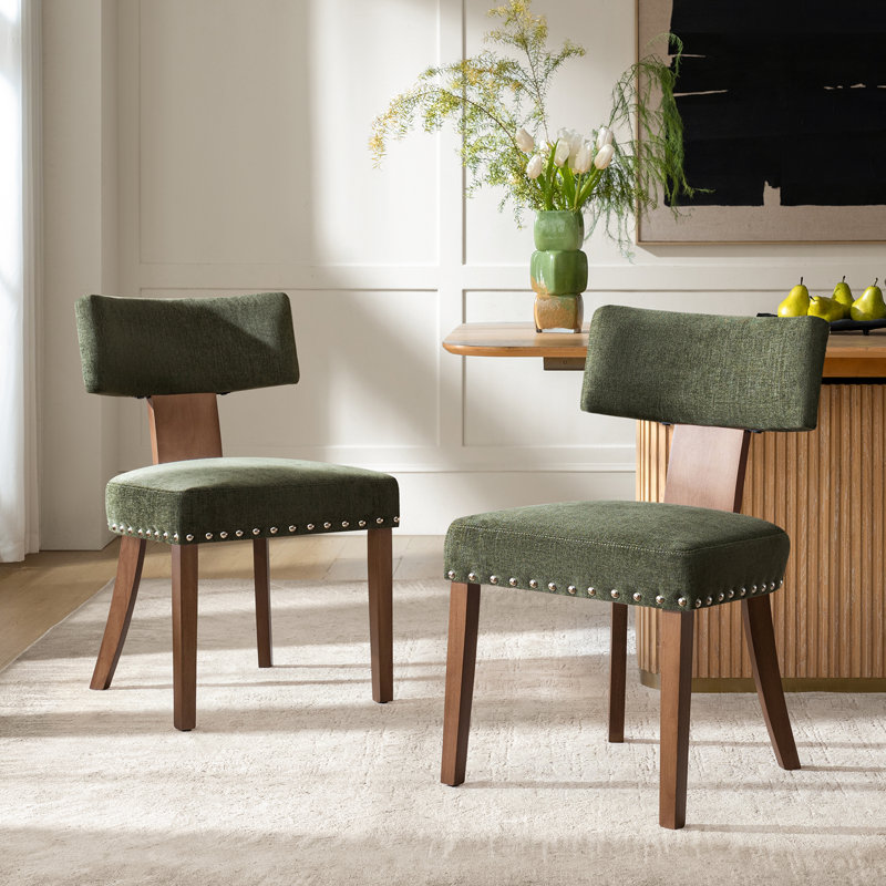 Dooey 20.5"W Mid-Century Modern Dining Chair with Nailhead Trim (Set of 2), Moss