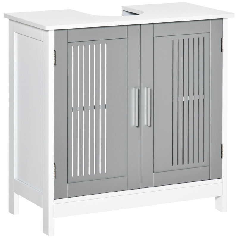 Modern Under Sink Cabinet With 2 Doors, White/Gray