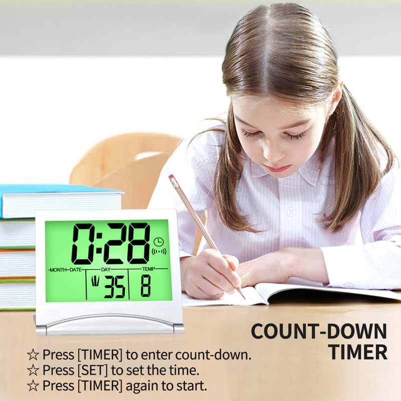 Foldable Digital Travel Alarm Clock With Backlight  (Silver)