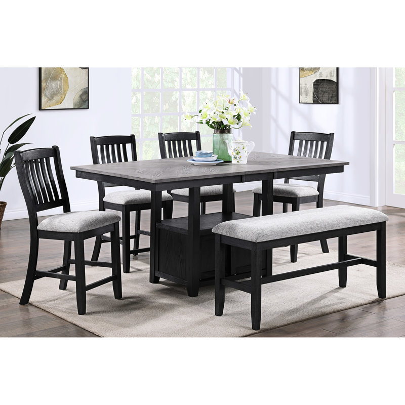 Chaises de salle à manger à hauteur de comptoir 2 pièces, revêtement en tissu gris, chaises de salle à manger rembourrées en bois foncé (2), style, assise,