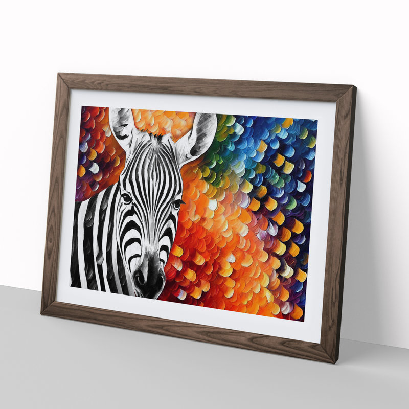 Zebra Abstract - Single Picture Frame Painting, 25cm H x 34cm W x 2cm D, Walnut