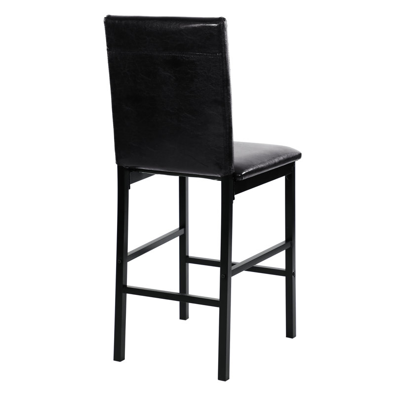 Assise à hauteur de comptoir en métal, 4 chaises en similicuir brun, pieds noirs, 4 pièces pour salle à manger, noir, ensemble de 14,5 po