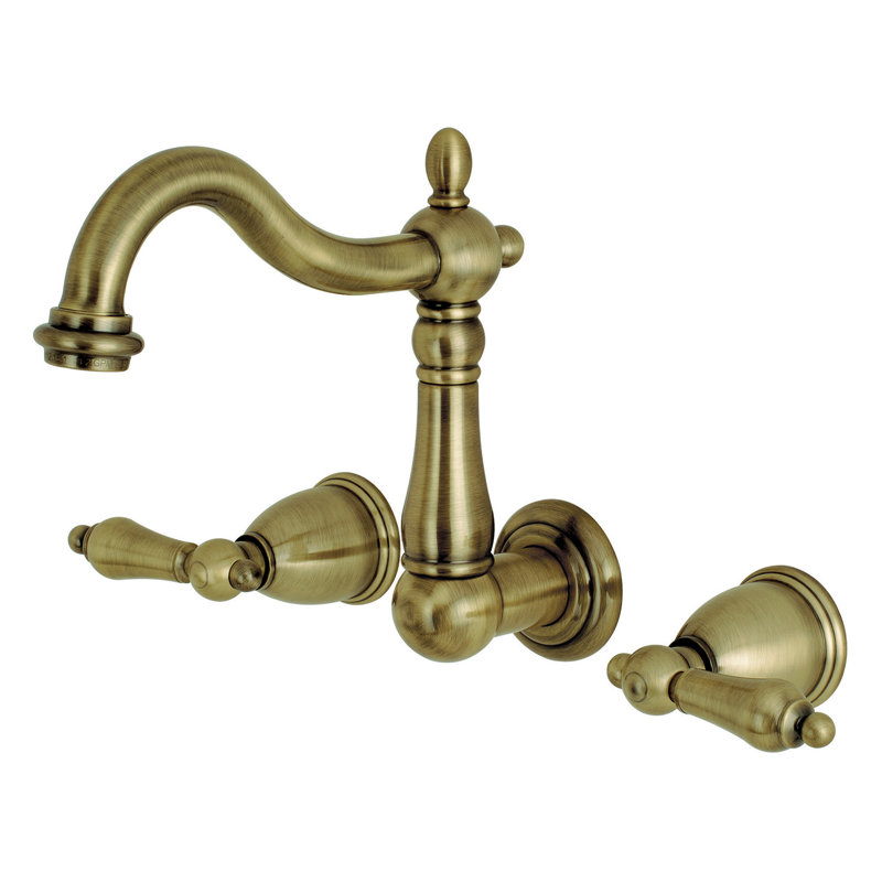 Kingston Brass Heritage Two-Handle 3-Hole Wall Mount Bathroom Faucet, Vintage Brass