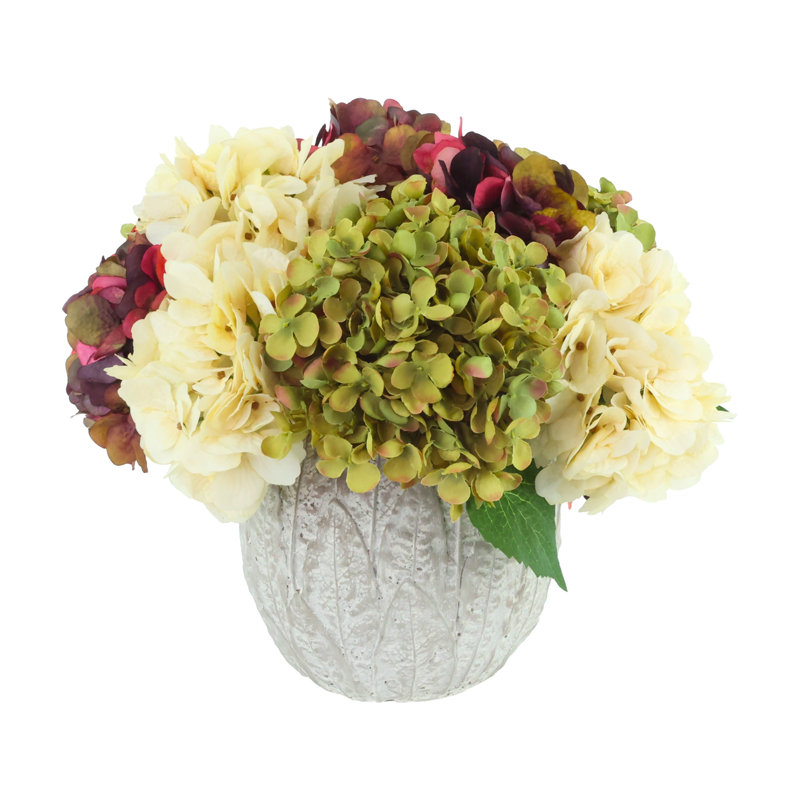 Hydrangeas Arranged in Round Stone Pot