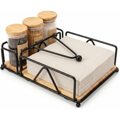 Porte-serviettes de table en métal et en bois | Porte-serviettes debout pour serviettes en papier
