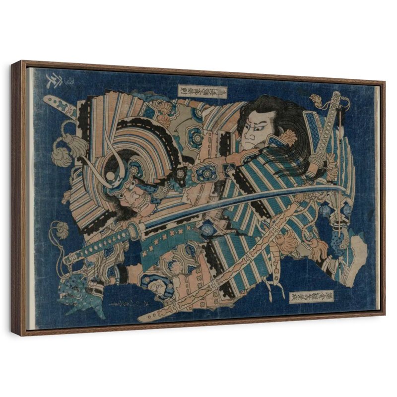 Hokusai Kamakura, 46 po x 31 po, Cadre flottant en noyer