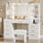 49.2" Makeup Vanity With 8 Drawers & Power Outlet And Glass Top 