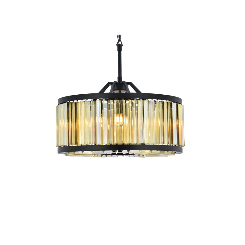 Dorinda 8 - Light Drum Chandelier, Matte Black, Golden Teak (Smoky)