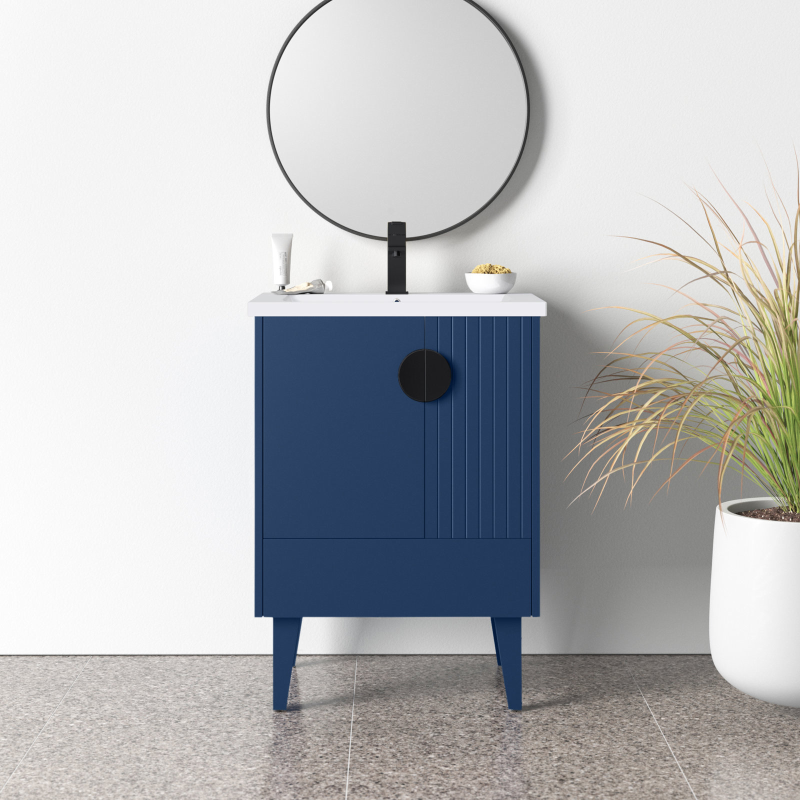 Saimah 24'' Single Bathroom Vanity, Navy Blue, Black
