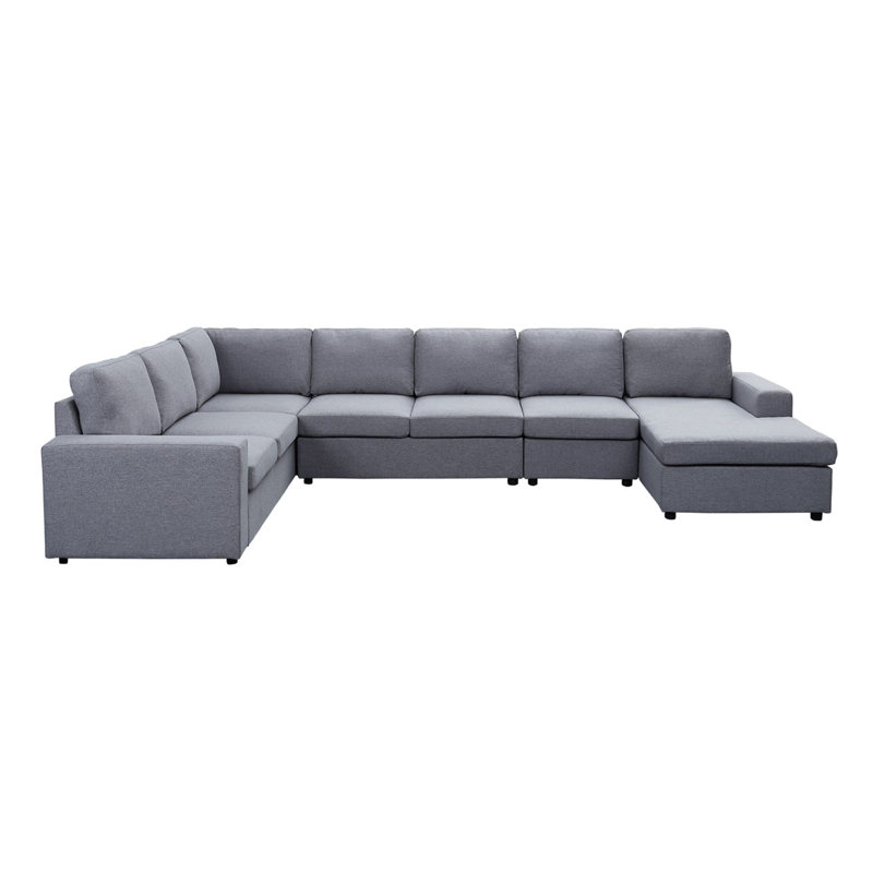 Canapé modulaire réversible en lin gris clair à 7 places 146,5 po Hayden, Lin - Gris clair
