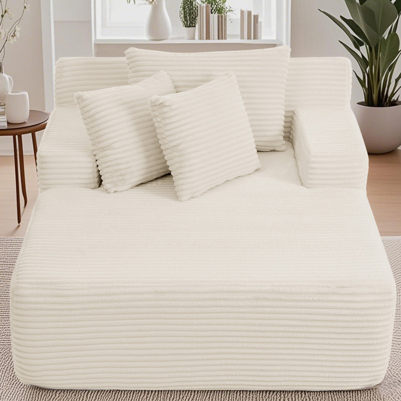 Canapé à compression intérieur en velours côtelé 50 po Lozena, aucun assemblage requis, Beige