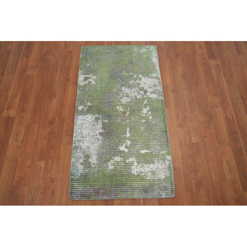 Tapis vert moderne moderne à motif abstrait texturé 2 x 4
