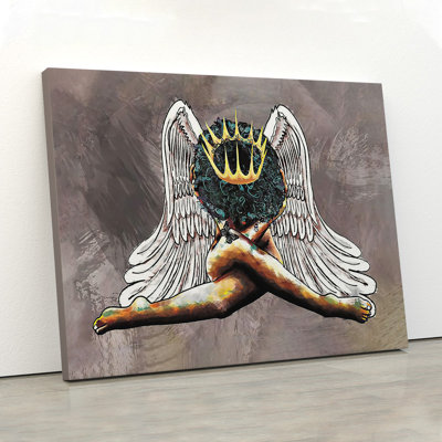 The Queen With Angel Wings Gallery Wrapped Canvas - For Girl Illustration Decor, White And Brown Home Decor