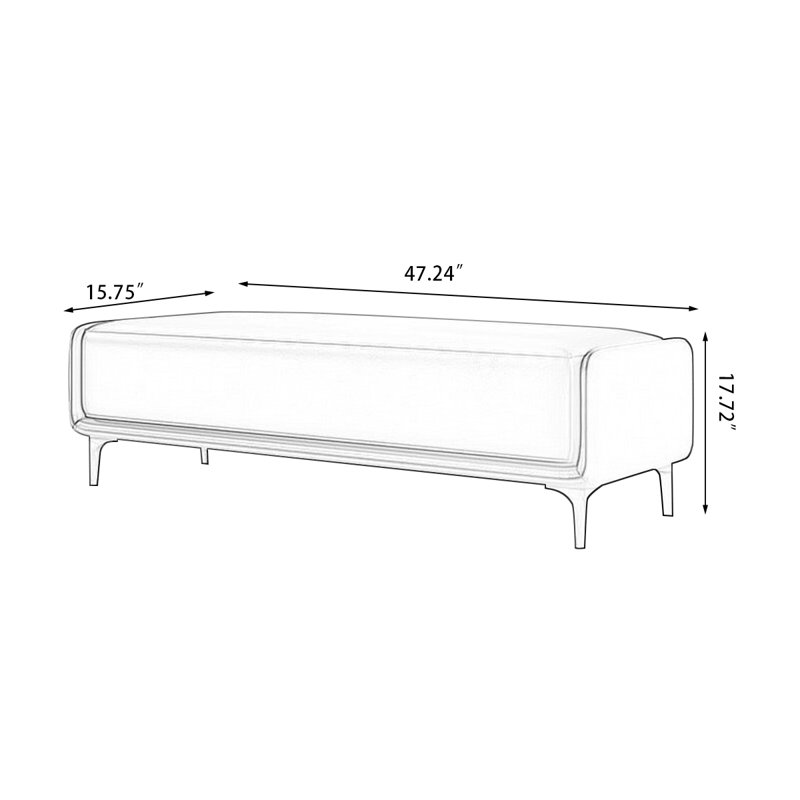Upholstered Bench, Light Gray, 17.72" H x 47.24" W x 15.75" D