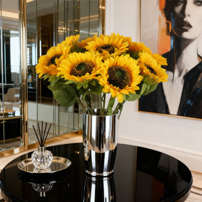 10 Pieces Artificial Flower Bouquet, 18 Inch Simulated Sunflowers with Stems for DIY Wedding Party Bouquets, Centerpieces Flowers, Yellow