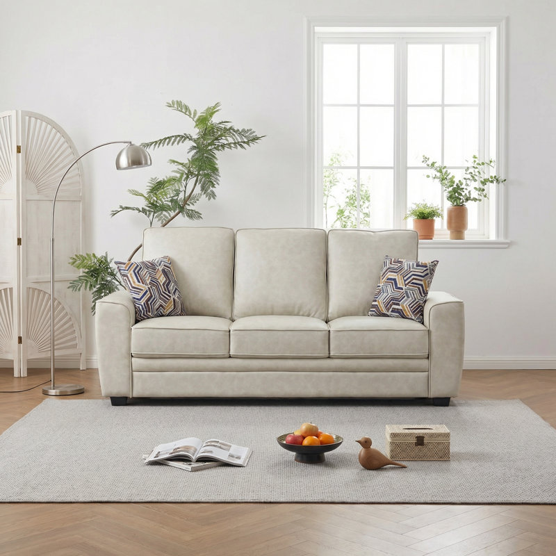 Canapé 80,3 po en tissu technique moderne avec coussin, Beige