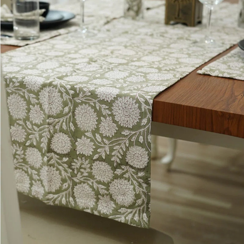 Tapis de couloir en tissu imprimé Red Barrel Studio®, Rajat, vert, Rectangle 11 po