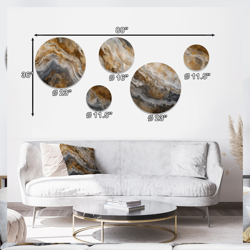 Gold And Grey A Marble Effect III - Abstract Marble Metal Wall Décor