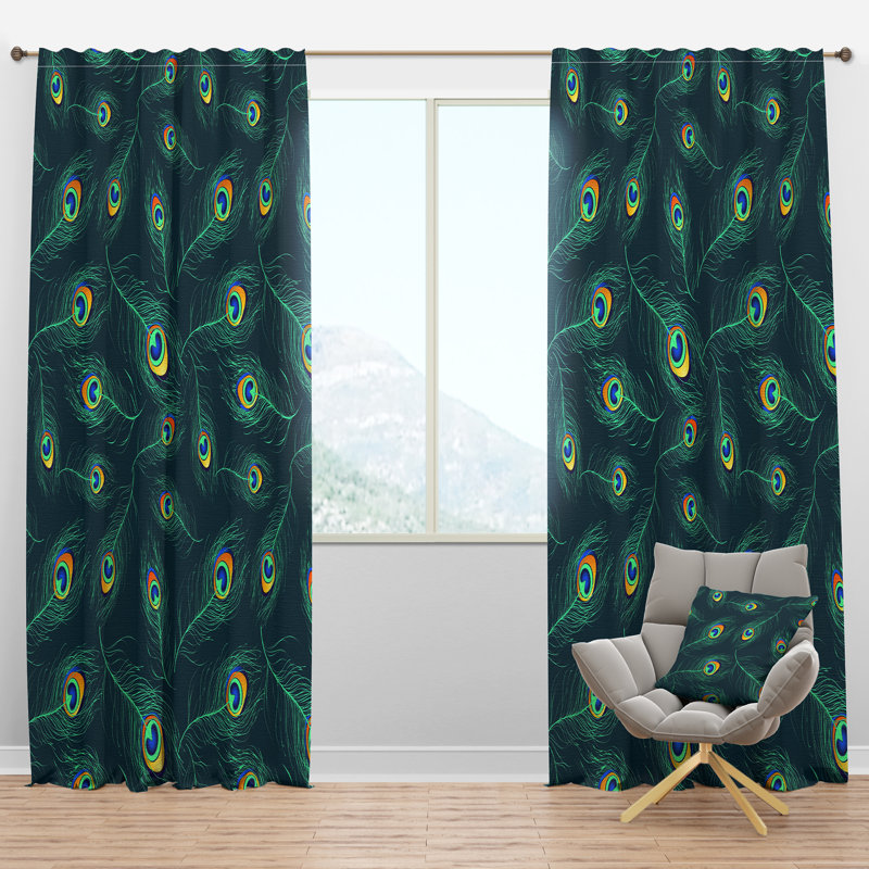 Panneau de rideau simple semi-transparent avec passe-tringle Peacock Feathers, l 52" x L 95"