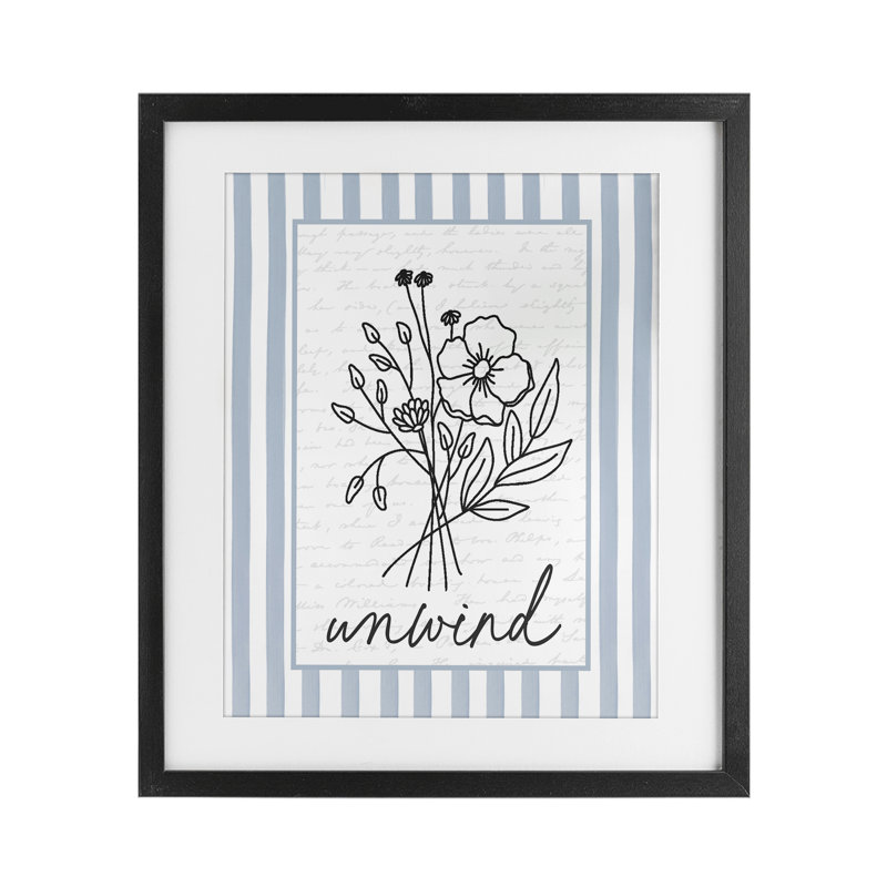 «Unwind Striped Bath Flowers», reproduction encadrée sous verre, design par lettré et doublé, Cadre noir minuit