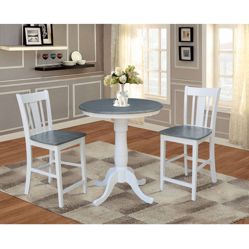 Drilon 3 - Piece Counter Height Solid Wood Dining Set, 35.1" H x 30" L x 30" W, White/Heather Gray