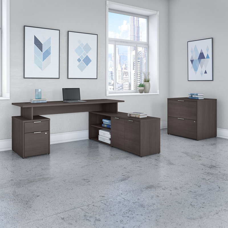 Jamestown 4 Piece Writing Desk Office Set, 29.66"H x 71.02"W x 59.17"D, Storm Gray