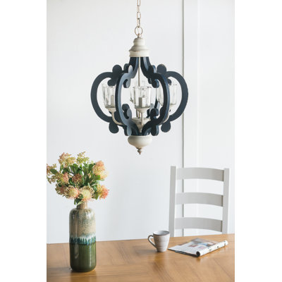 Wood Chandelier 6 - Light Farmhouse Pendant Lighting Natural Wood Hanging Light Fixture for Kitchen Living Dining Room, Bulb Not Included, 20.5x18x24 Inches, MDF, Cream Color