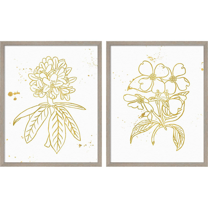 «Gold Blooms» par Wild Apple Portfolio, art encadré (ensemble de 2)