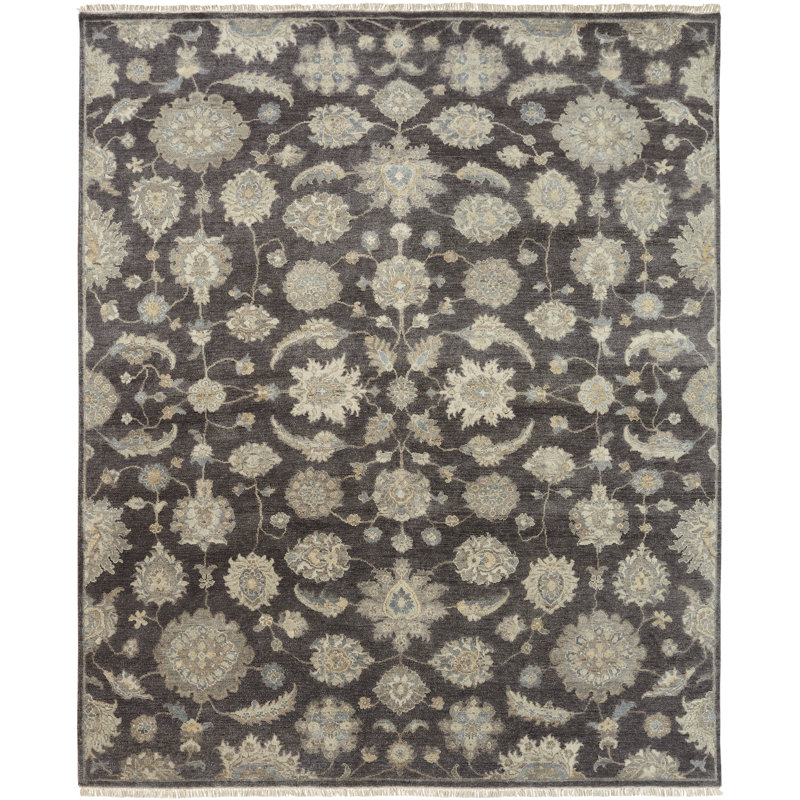 Tapis gris en laine noué à la main Predmore, Rectangle 12 pi x 15 pi