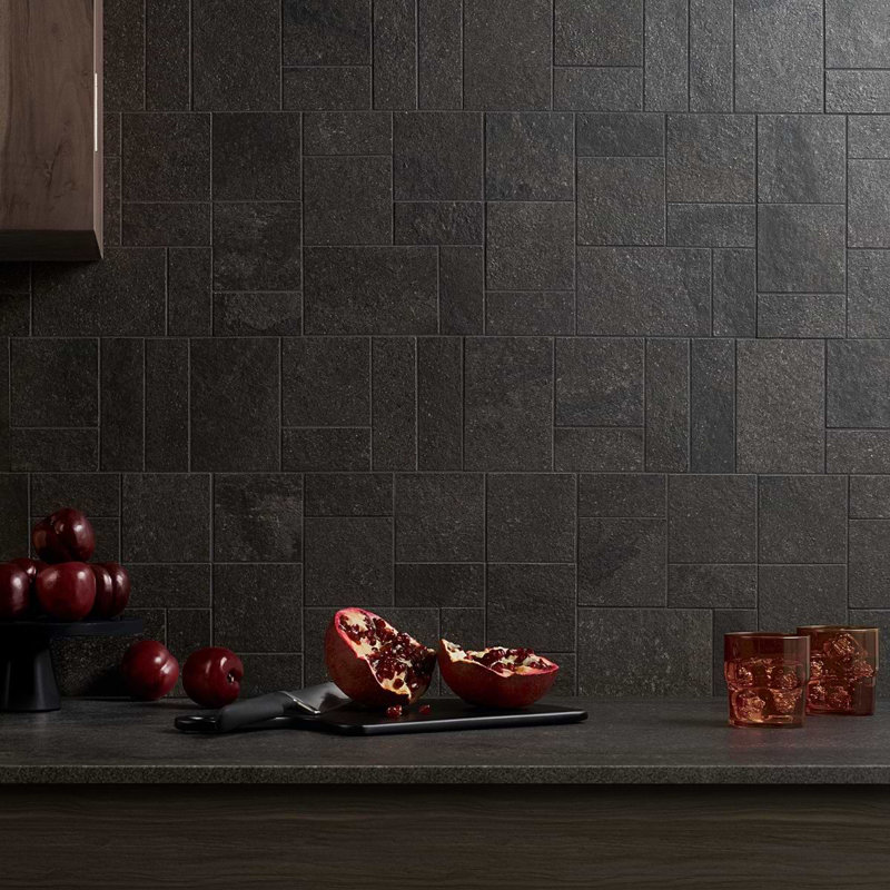 Acadia French Pattern Charcoal Black Limestone Look Matte Porcelain Mosaic Tile
