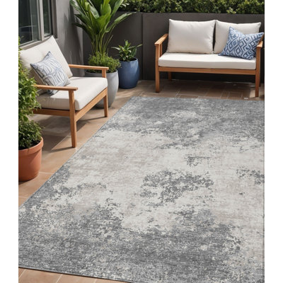 Tapis extérieur lavable abstrait gris et beige 5 pi x 8 pi
