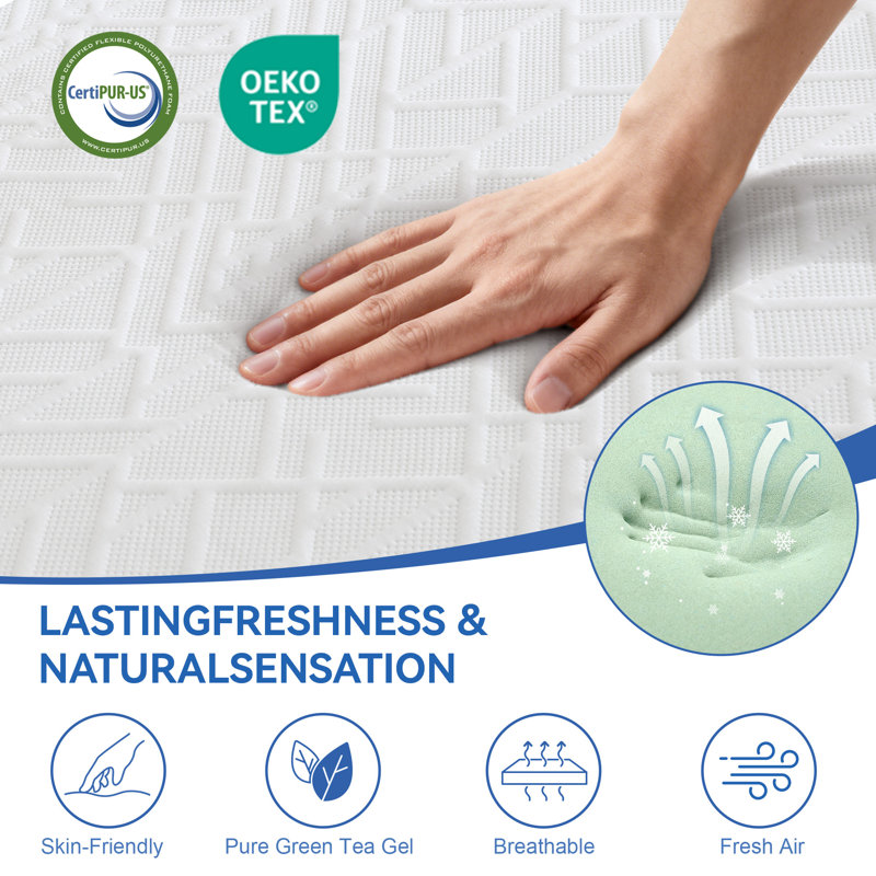 Memory Foam Mattress In A Box With Comfort Foam For Pressure Relief & Body Support & Cool Night Sleep,Green Tea Gel Infused Foam Mattress