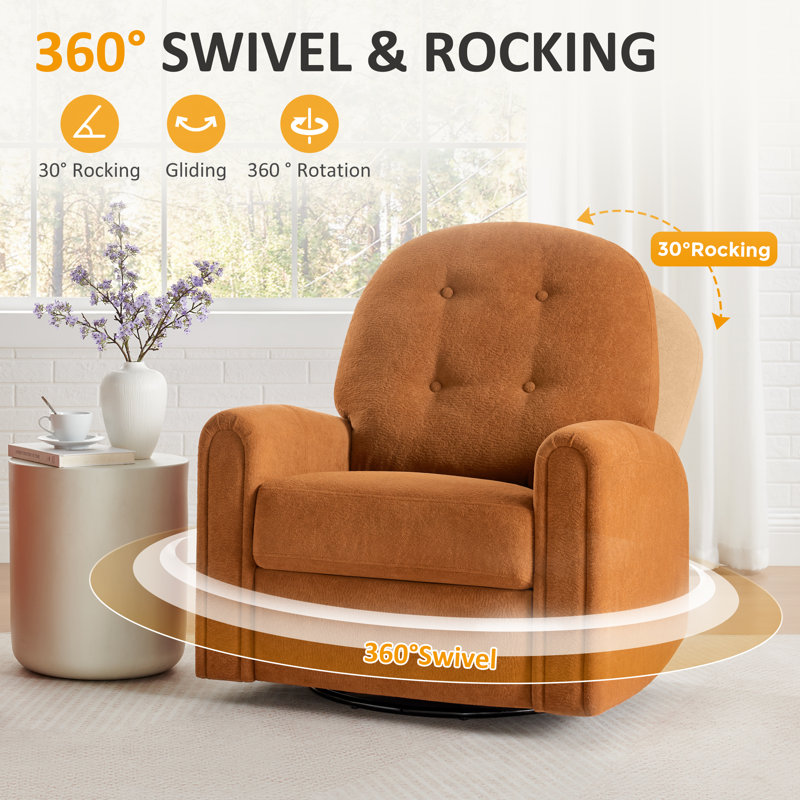 Chaise berçante 33,46 po, fauteuil inclinable pivotant rembourré, Cari
