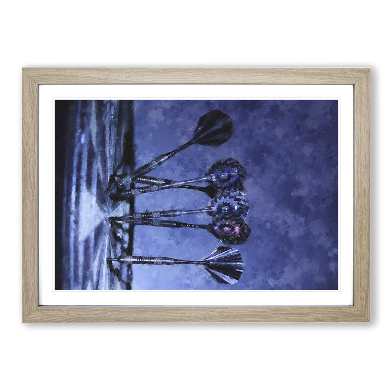 Darts and Dartboard - Picture Frame Graphic Art, 36cm H x 48cm W x 2cm D, Oak Framed