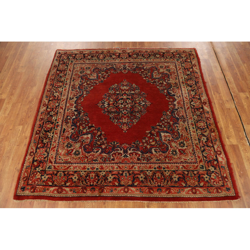 Tapis orange médaillon carré traditionnel 5 x 5