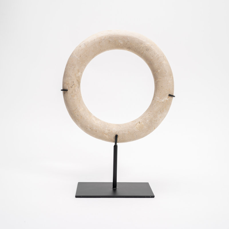 Lily''s Living 8"W Off-White Bali Stone Ring With Stand Statue, Art Figurine Sculpture, Home Décor Collectible