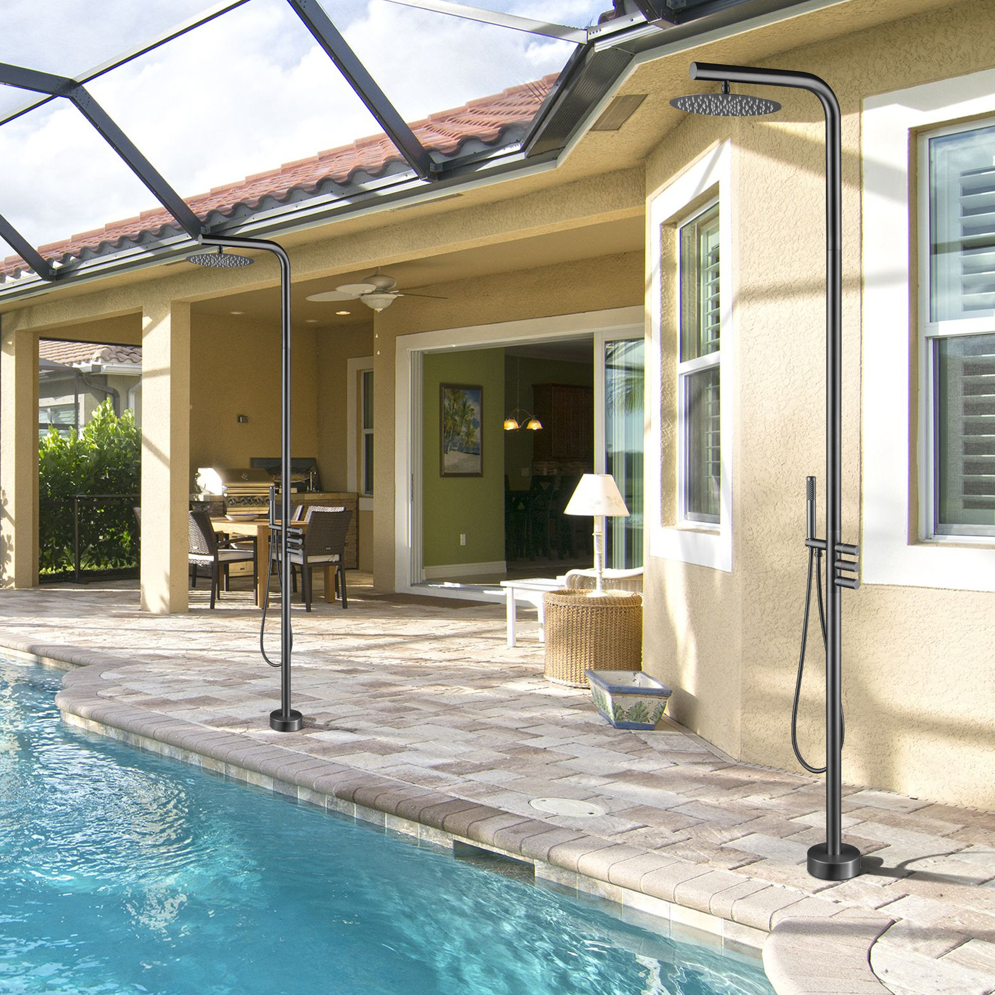 Homein 84.64'' H Brass Freestanding Outdoor Shower with Detachable