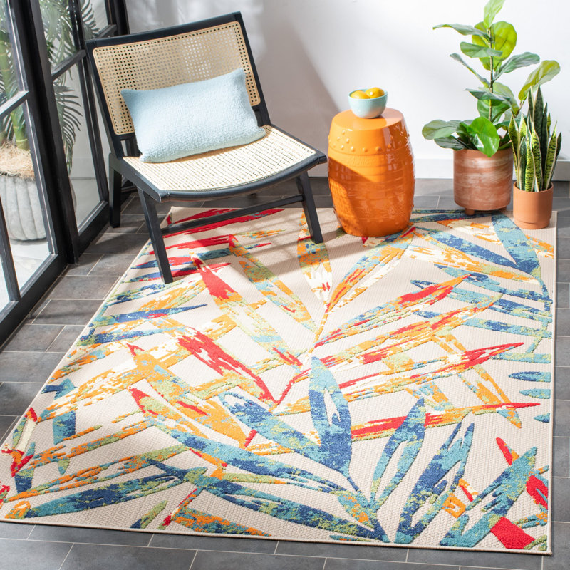 Makowski Performance Floral Indoor/Outdoor Area Rug, Rectangle 6'7" x 9'