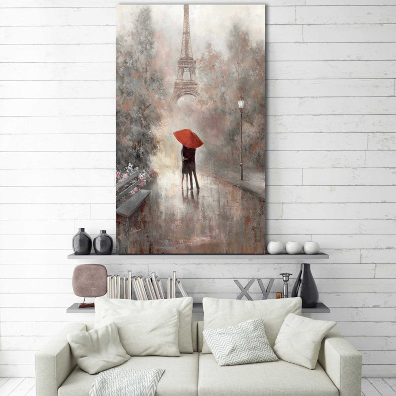 Paris dans la brume par - Peinture, Toile tendue, H 30 po x l 18 po x P 1 po