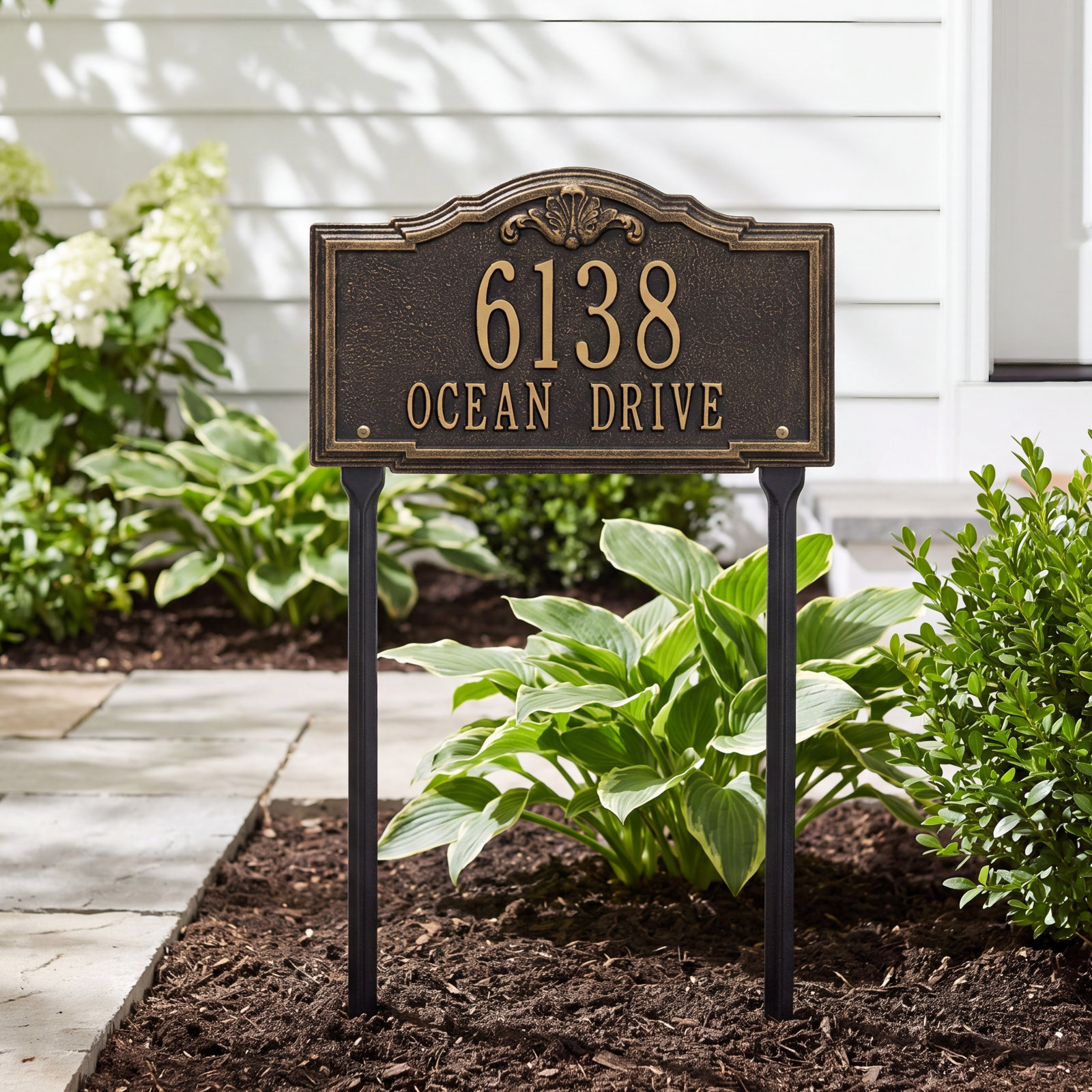 Gatewood 2-Line Lawn Address Sign, Black/Gold, Yes