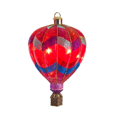 Kurt Adler Hanging Pre-Lit Glass Ornaments, USB Hot Air Balloons, Assorted Colors
