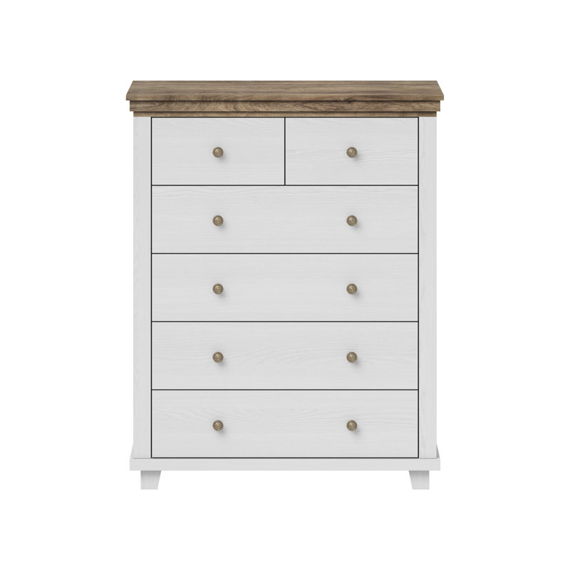 Sandidge 6 Drawer Highboard, 113cm H x 90cm W x 42cm D, Abisko Ash/Lefkas Oak