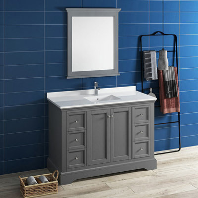 Red Barrel StudioÂ® Windsor 48"" Free-Standing Single Sink Bathroom Vanity Set with Mirror -  Fresca, FCB2448GRV-CWH-U